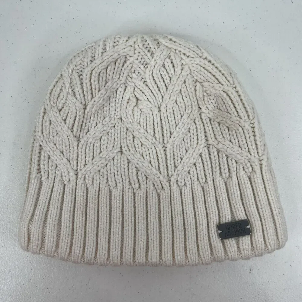 Under Armour Women’s UA Around Town Beanie Knit Cream Fleece Lined‎ Warm OSFM